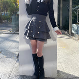 リボン衿金ボタンニット