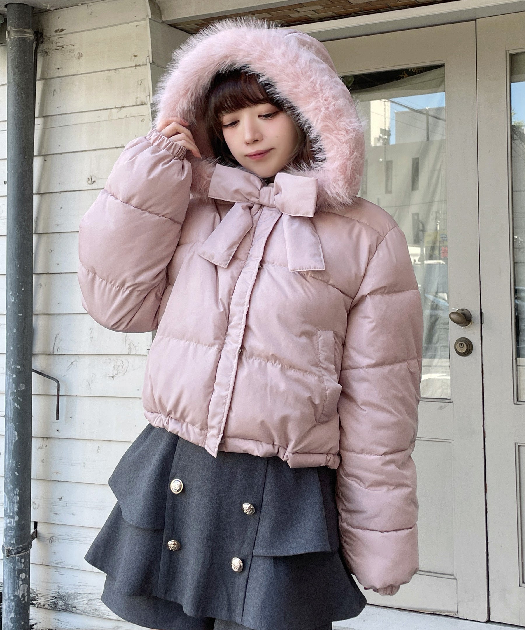 evelyn エブリン リボンファーショートダウン エブリン、リボンファーショートダウン