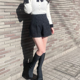 リボン衿金ボタンニット