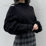 シャーリング袖カシュクールニット