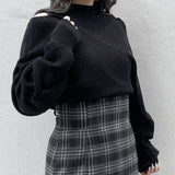 シャーリング袖カシュクールニット