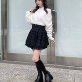 シャーリング袖カシュクールニット