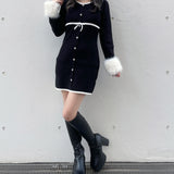 ファー付きパイピングワンピース