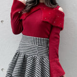 フェザー衿肩開きニット