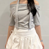 【SALE】半袖ドレープ衿カットソー