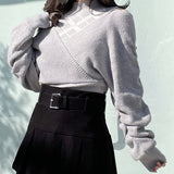 シャーリング袖カシュクールニット