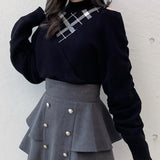 シャーリング袖カシュクールニット