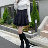 フェザー衿肩開きニット