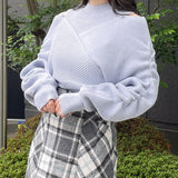 シャーリング袖カシュクールニット