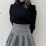 シャーリング袖カシュクールニット