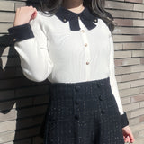 リボン衿金ボタンニット