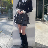 リボン衿金ボタンニット