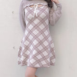 フロントアキリボンニットワンピース