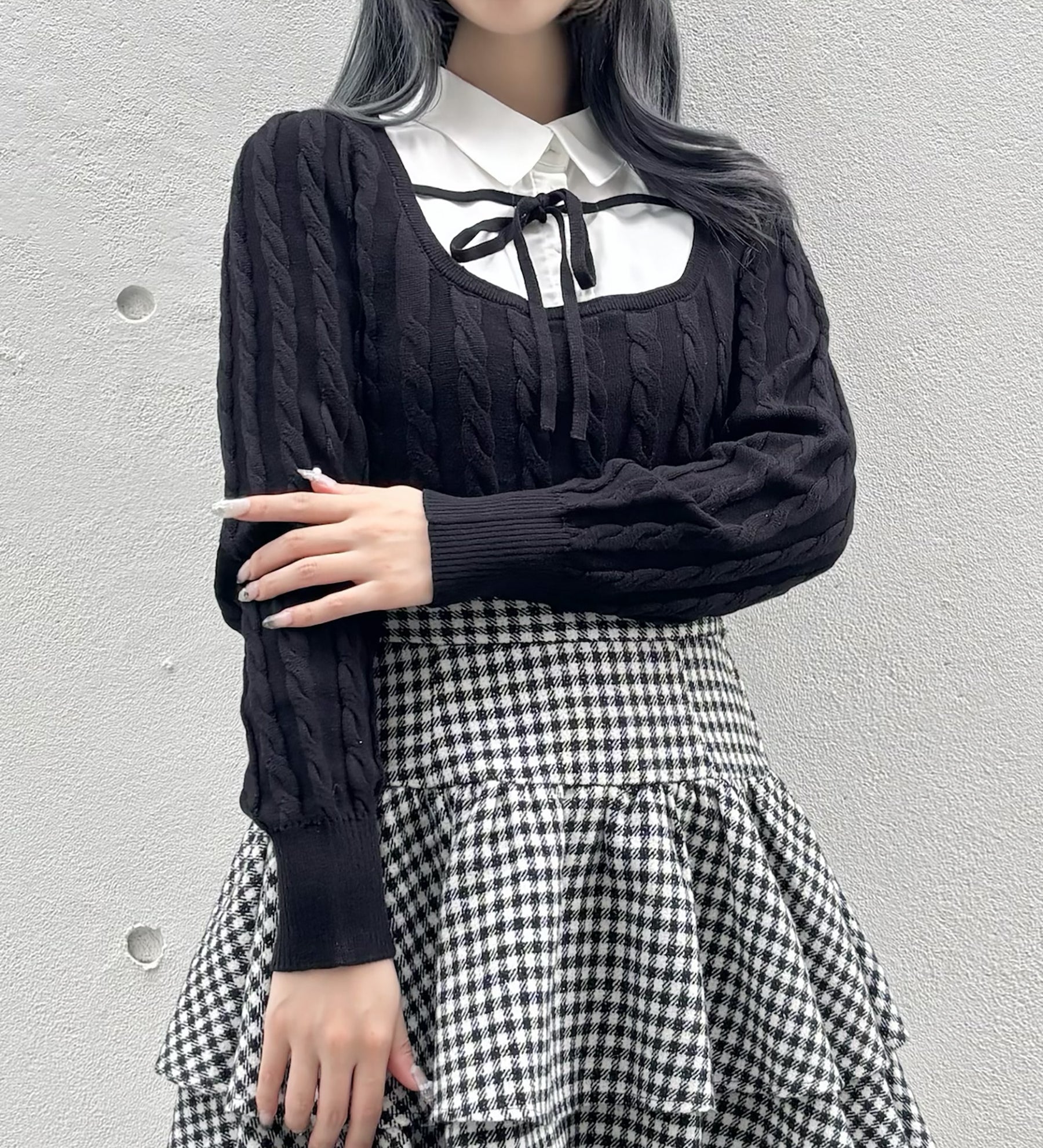 レイヤードケーブルニット