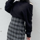 シャーリング袖カシュクールニット