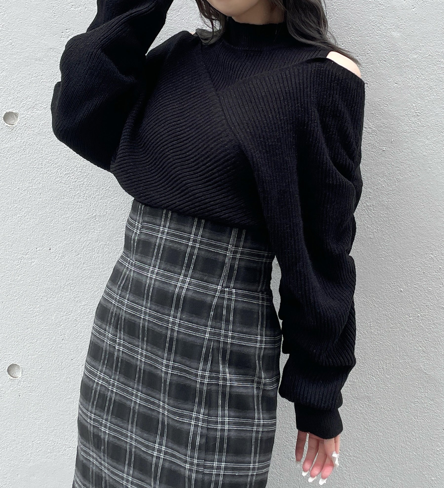 シャーリング袖カシュクールニット