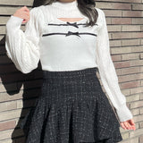 ケーブルダブルリボンニット