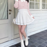 リボン衿金ボタンニット