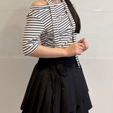 【SALE】半袖ドレープ衿カットソー