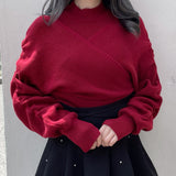 シャーリング袖カシュクールニット