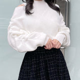 シャーリング袖カシュクールニット