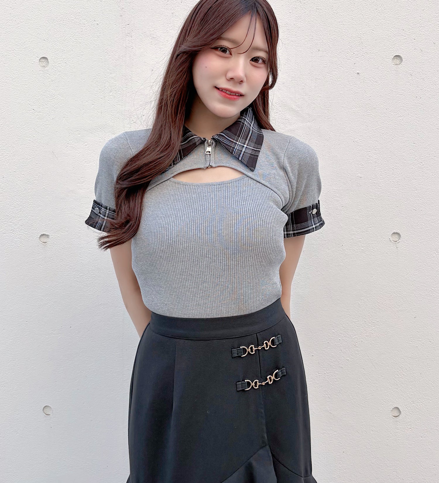 【予約商品 5月上旬発送】チェックカラーニットトップス