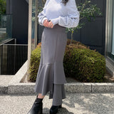 シャーリング袖カシュクールニット