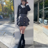 リボン衿金ボタンニット