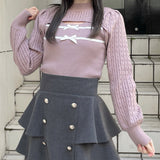 ケーブルダブルリボンニット