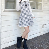 フロントアキリボンニットワンピース