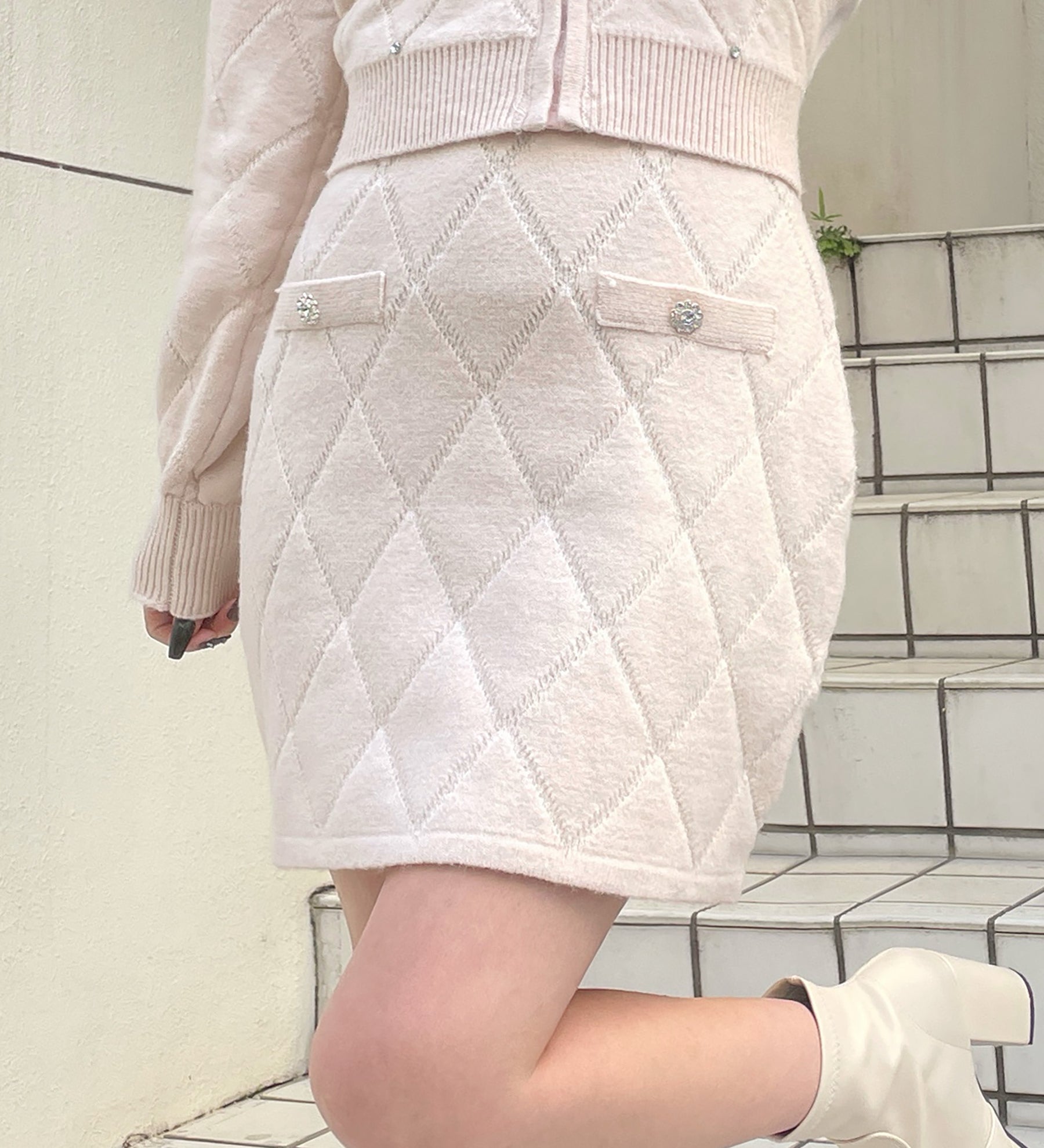 【セットアップ対応アイテム】 キルティングニットスカート