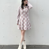 フロントアキリボンニットワンピース