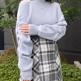 シャーリング袖カシュクールニット