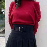 シャーリング袖カシュクールニット