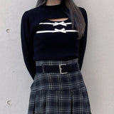 ケーブルダブルリボンニット