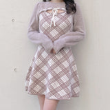 フロントアキリボンニットワンピース