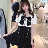 【一部予約商品6月末お届け予定】半袖リボンアンサンブルワンピース
