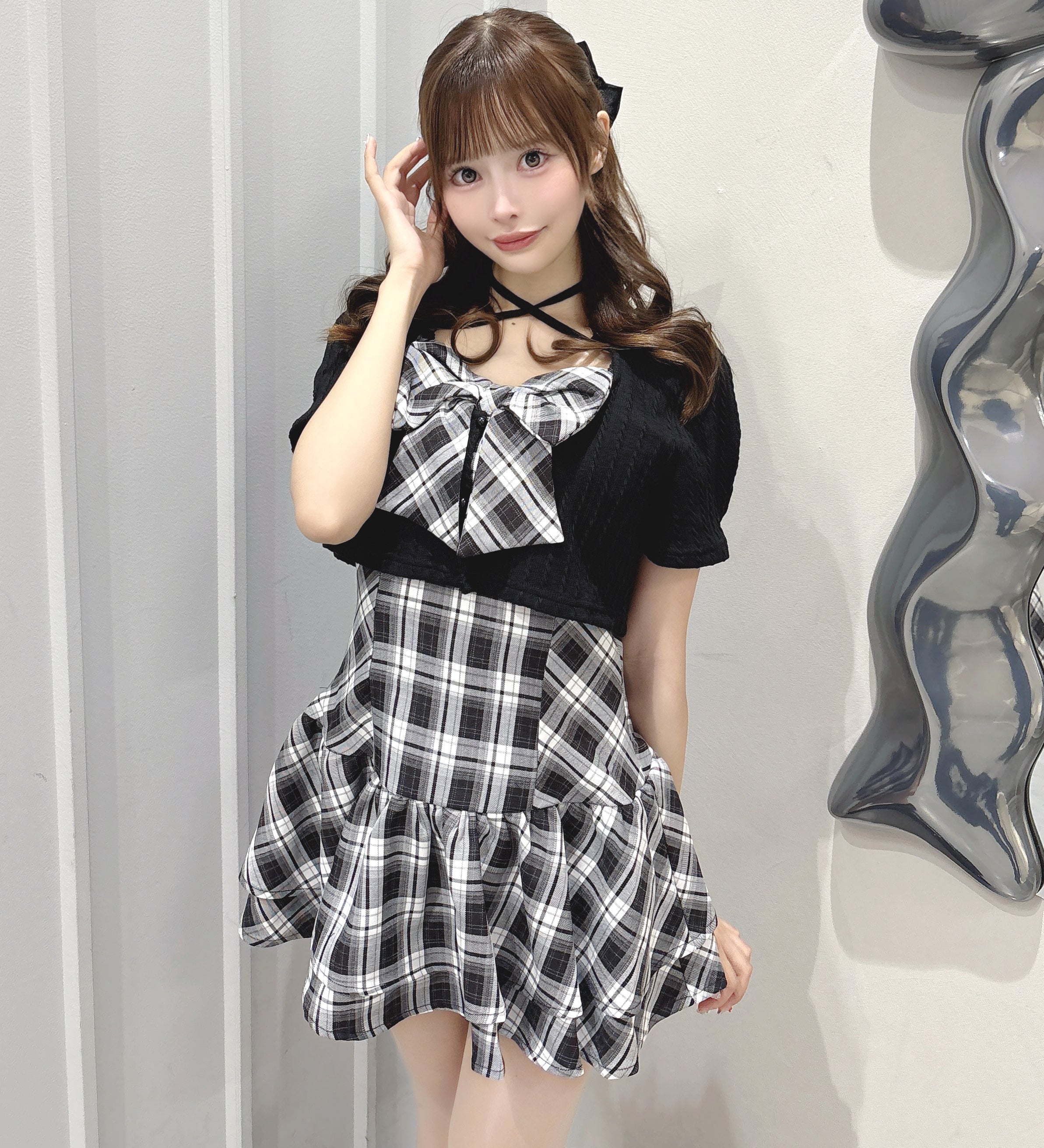 【一部予約商品6月末お届け予定】半袖リボンアンサンブルワンピース