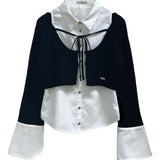 シャツレイヤードケーブルニット