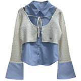 シャツレイヤードケーブルニット