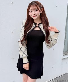 ダイヤ柄シャギーボレロニットワンピース