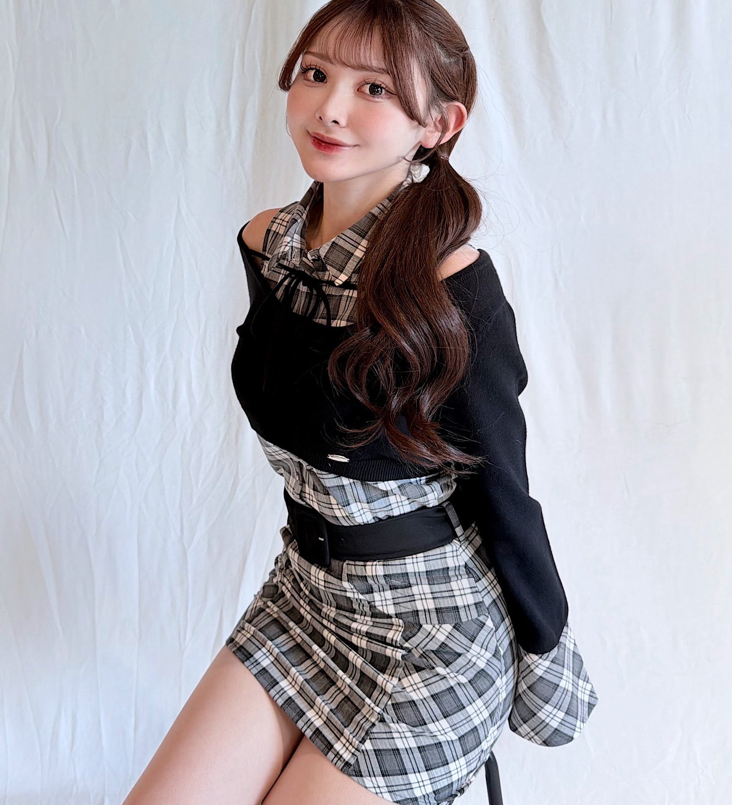 【予約商品 1月上旬発送】チェックシャツレイヤードニット