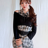チェックシャツレイヤードニット