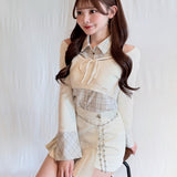 チェックシャツレイヤードニット