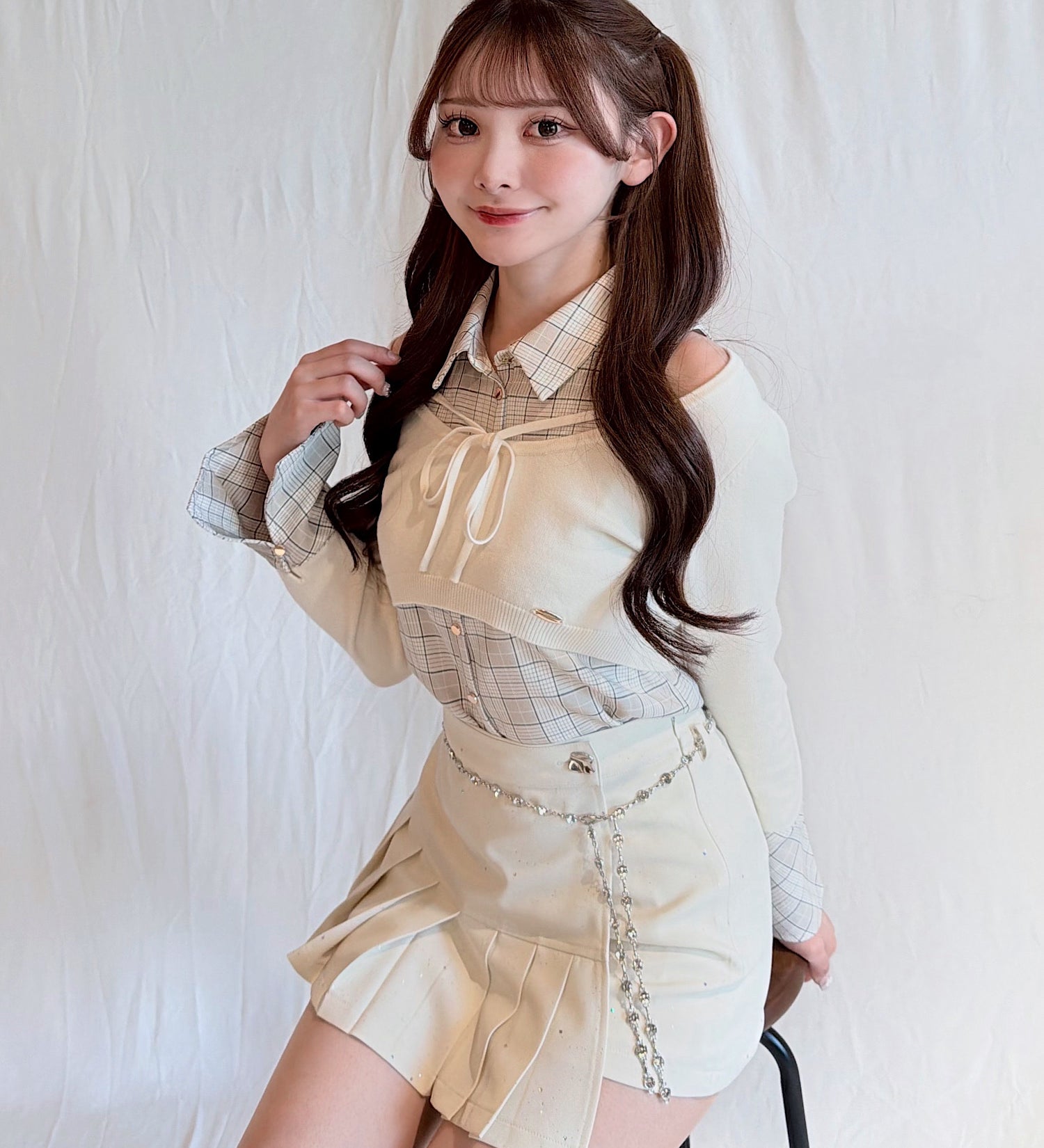 【予約商品 1月上旬発送】チェックシャツレイヤードニット