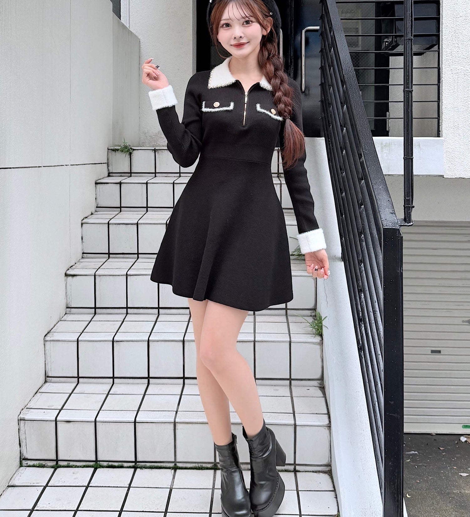 【予約商品 12月中旬発送】チェーンカラーZIPニットワンピース