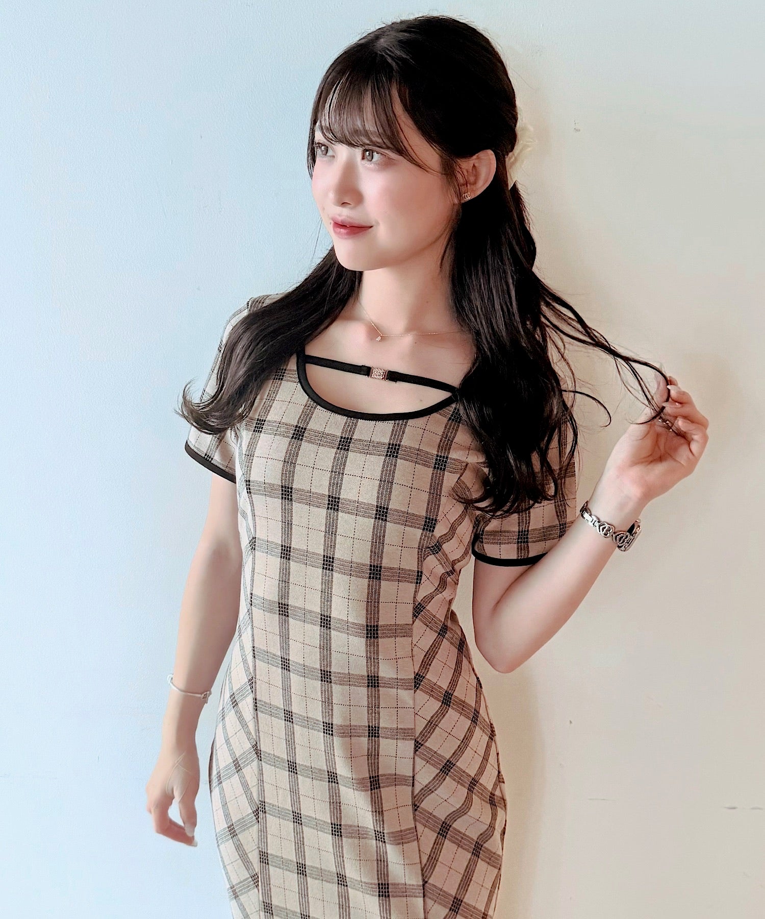 チェックバックリボンロングワンピース – PARK by one way