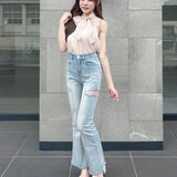 【予約商品 5月中旬発送】サイドスリットビジューフレアデニム