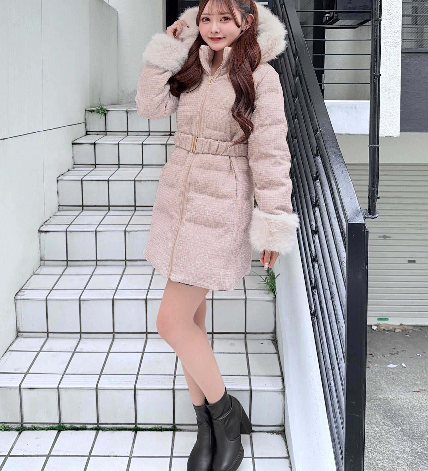 【予約商品12月中旬お届け】ラメツィードロングダウンコート