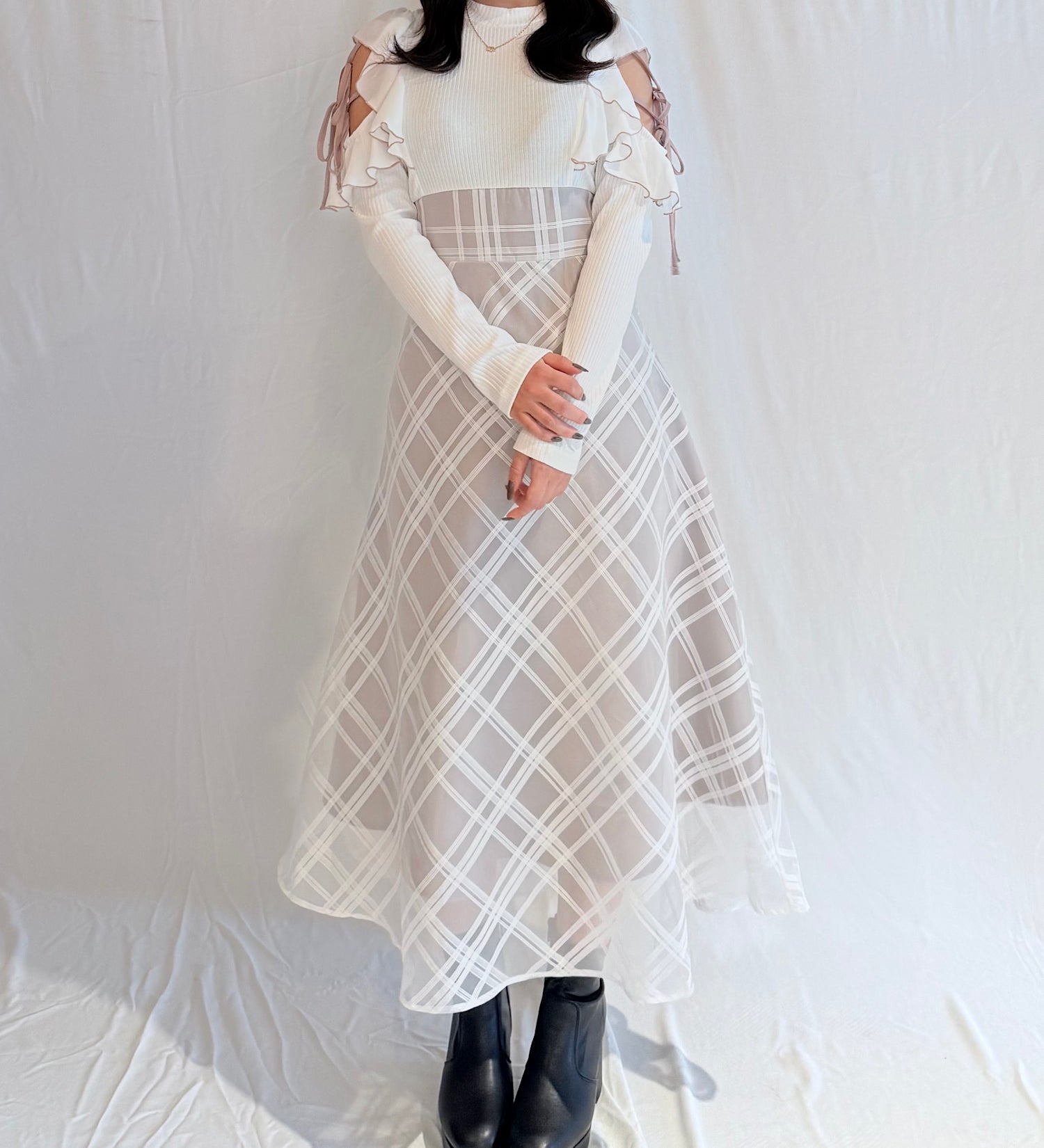 【予約商品9月中旬お届け】バイカラーリボンドッキングワンピース